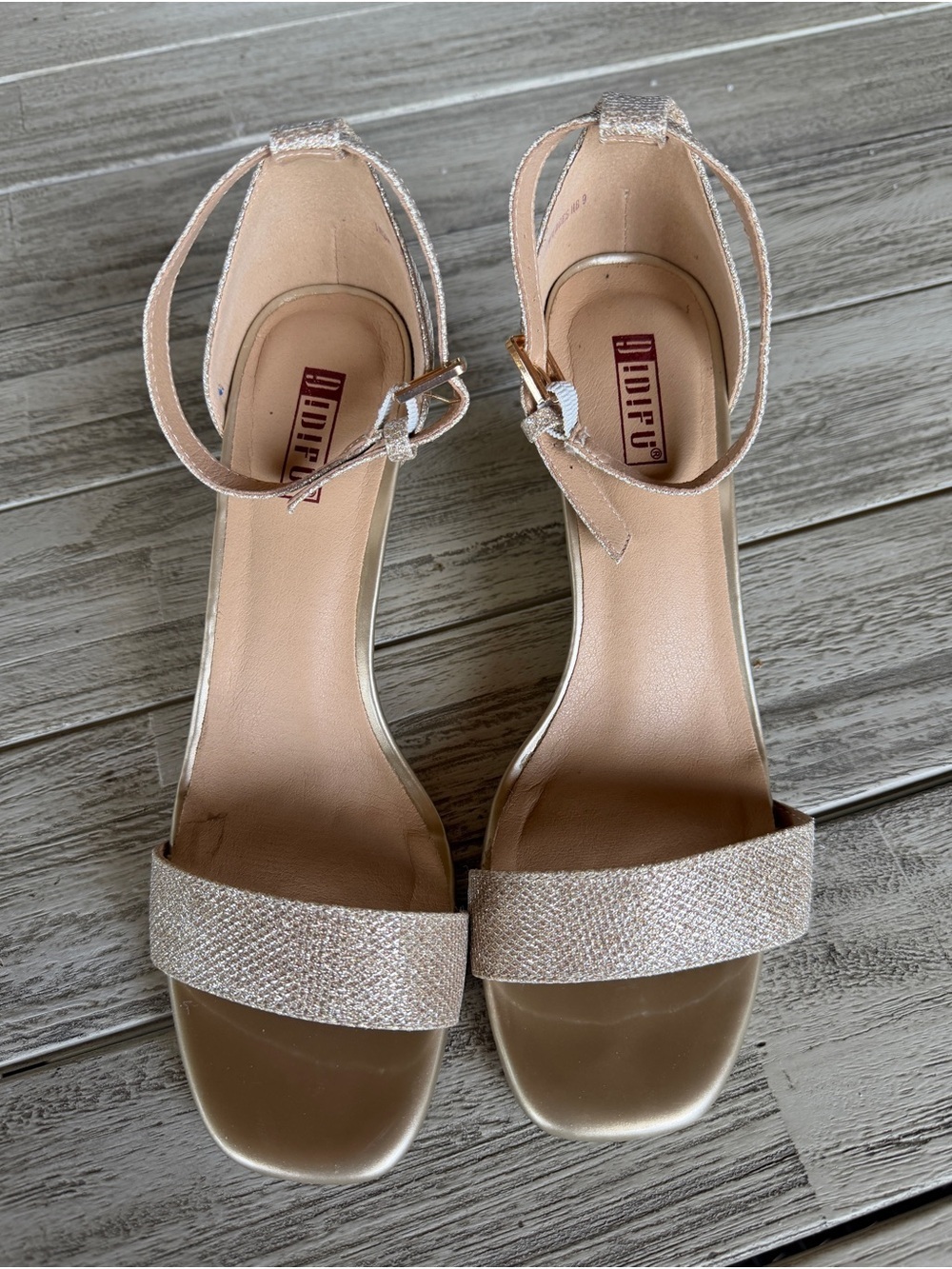 NWOT Didifu Champagne Gold Glitter Wedge Sandals Ankle Strap Wedding Prom Sz 9 - Picture 2 of 5